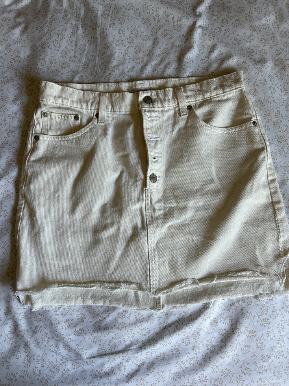 Lucky Brand Mid Rise Off-White Denim Mini Skirt